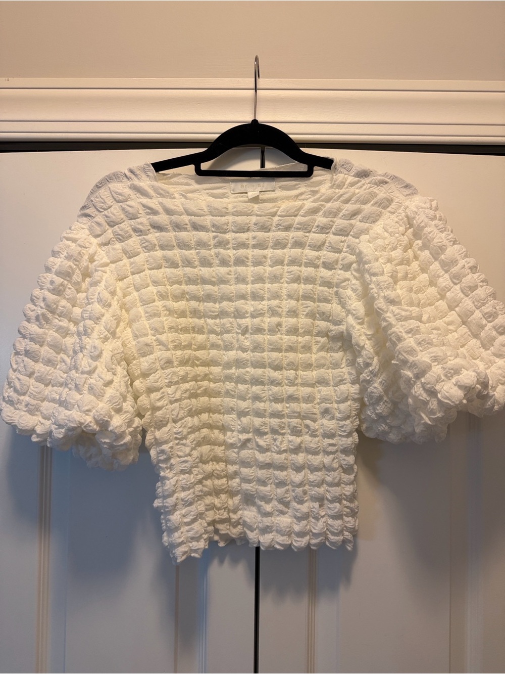 Anthropologie eri + ali Textured Puff-Sleeve Top in White XS